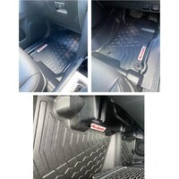 Mudgrabba 4WD Moulded Floor Mats suits Ford Ranger Dual Cab Four Door Utility 2011-2022 Front and Rear Set Black